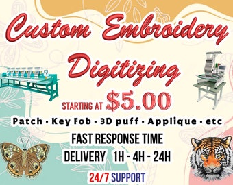 Digitalización de bordados personalizados / Patrones de bordado personalizados / Digitalización personalizada / Diseños de bordado / Diseño de logotipos personalizados
