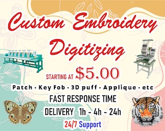 Digitalización de bordados personalizados, Patrón de bordado personalizado, Digitalización personalizada, Diseños de bordado, Diseño de logotipo personalizado