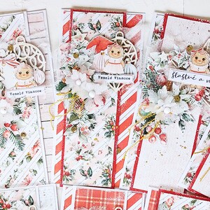 Tarjetas navideñas en rojo y blanco, decoradas con flores de Pascua hechas a mano, texto en ESLOVACO, elaboradamente decoradas, 5 tarjetas diferentes