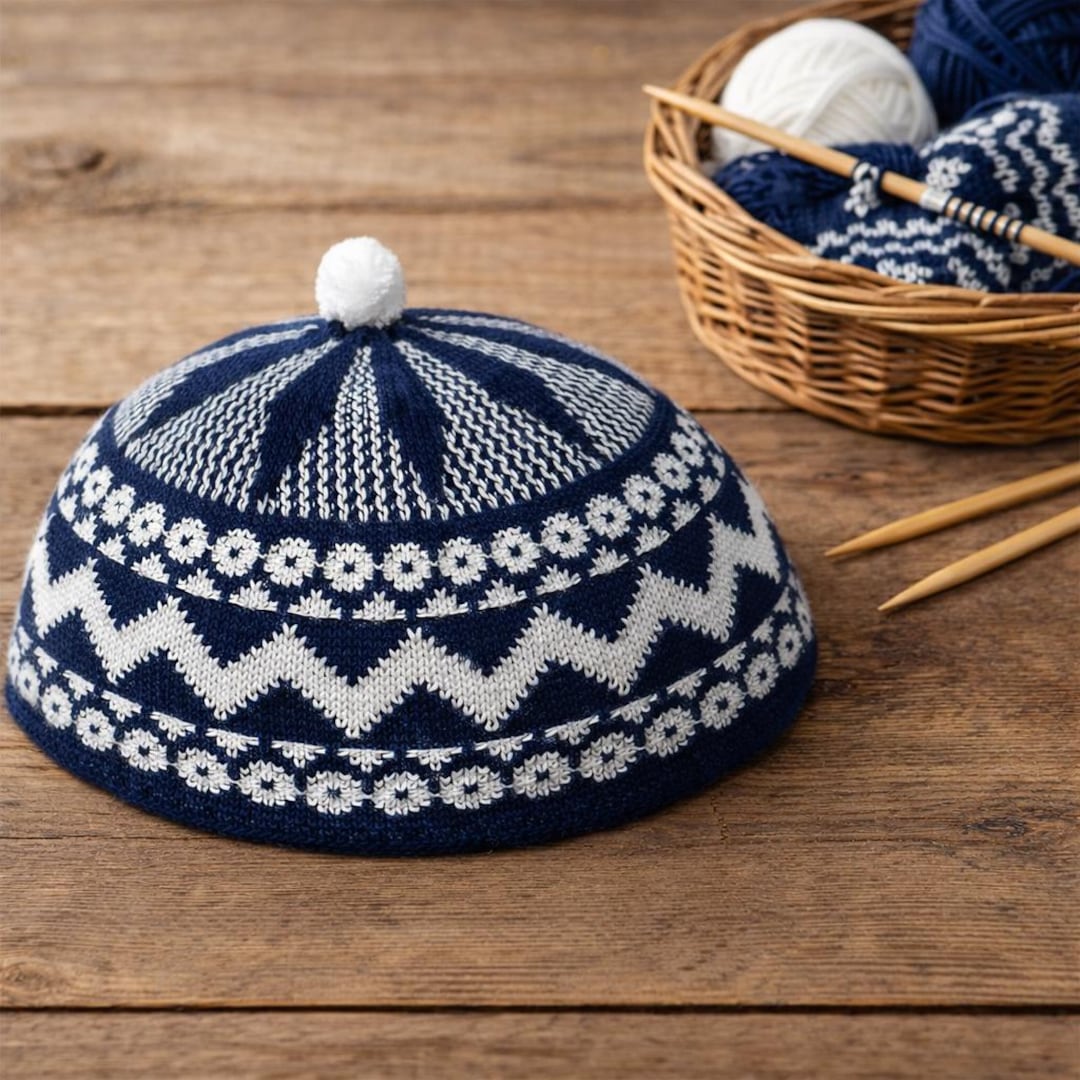 Navy Blue Taqiyah Kufi Skull Cap, Traditional African Hat