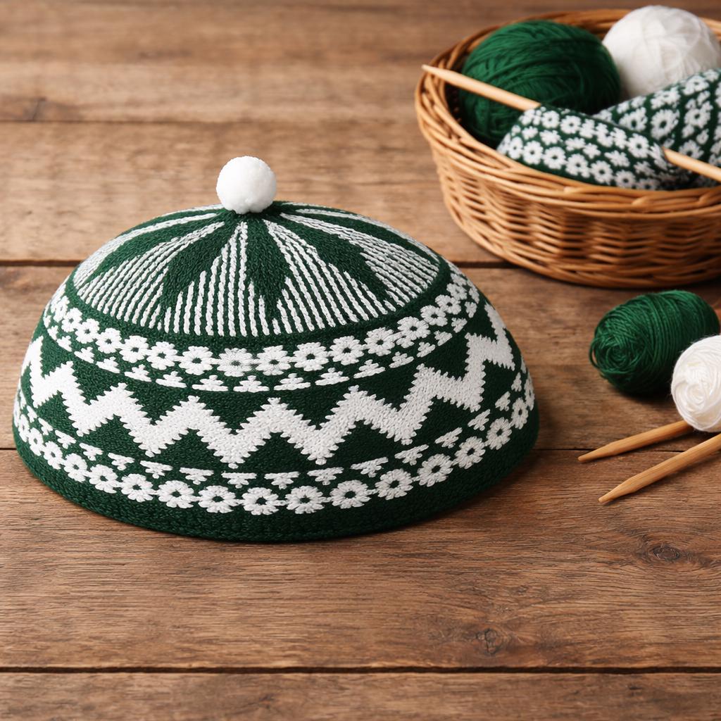 Green Haji Kufi Hat, Traditional Senegalese Lafa, West African
