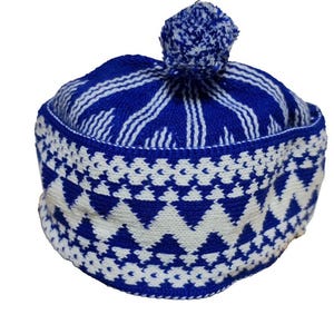Blue Kufi Hat Traditional West African Beanie Muslim Prayer Cap Haji skullcap Senegalese Lafa Kofi Kente Headwear Taquiyah Kufia