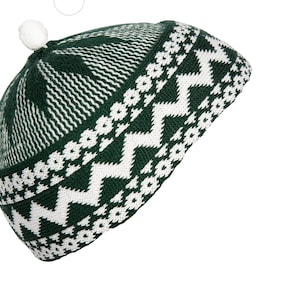 Kufi Hat Set Haji Taqiyah, Skull Cap, 2 Beanies Green And Blue Zigzag Hats Traditional Muslim Prayer cap Gift Senegalese Lafa West African
