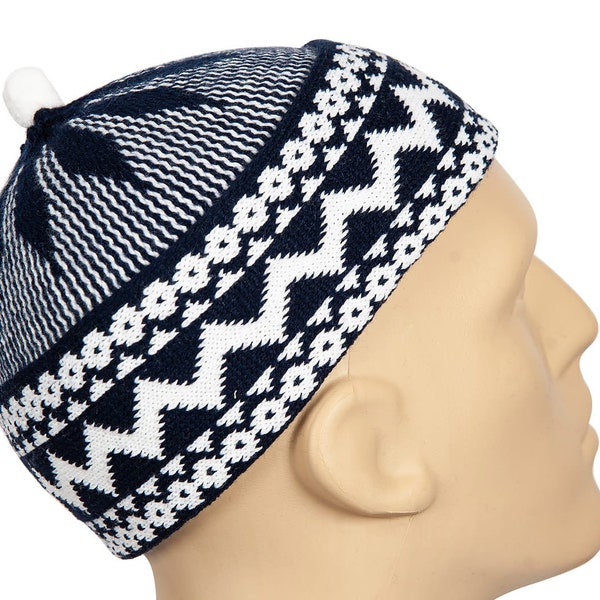 This Duo Set Haji Taqiyah, Kufi Skull Cap, 2 Beanies Red And Navy Zigzag Hats