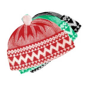 Trio Kufi Hat Haji Taqiyah, Skull Cap, 3 Beanies Black Red Green Zigzag Hats Muslim Prayer cap Gift
