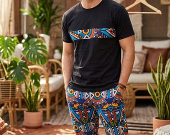 Geometric Print Matching Set, Unisex T-Shirt And Pants 2 Piece Outfit, Boho Streetwear, Festival Clothing for Men & Women