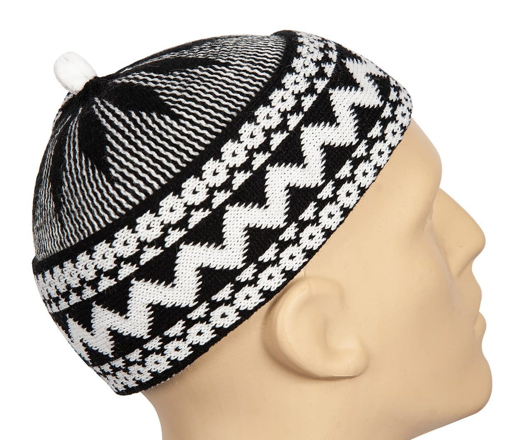 Black Kufi Hat Haji Cap Muslim Zigzag Beanie Skull Cap Senegalese