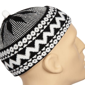 Black Kufi Hat Haji Cap Muslim Zigzag Beanie Skull Cap Senegalese Lafa Turkish Hat Islamic hats