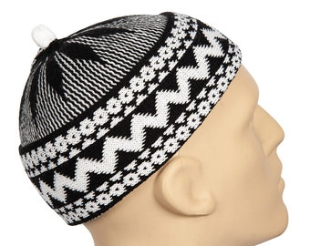 Black Kufi Hat Haji Cap Muslim Zigzag Beanie Skull Cap Senegalese Lafa Turkish Hat Islamic hats