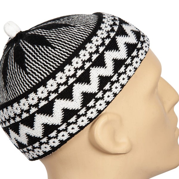 Black Kufi Hat, Haji Kufiyah, Muslim Zigzag Beanie, Skull Cap, Senegalese Lafa Turkish Hat, Islamic hats Keffiyeh