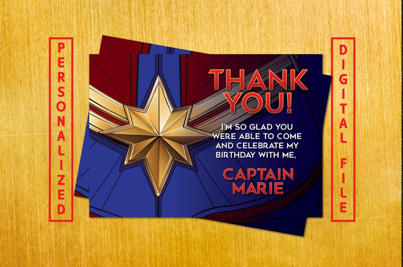 Captain Marvel Thank You Card Captain Marvel Greeting Card - Etsy