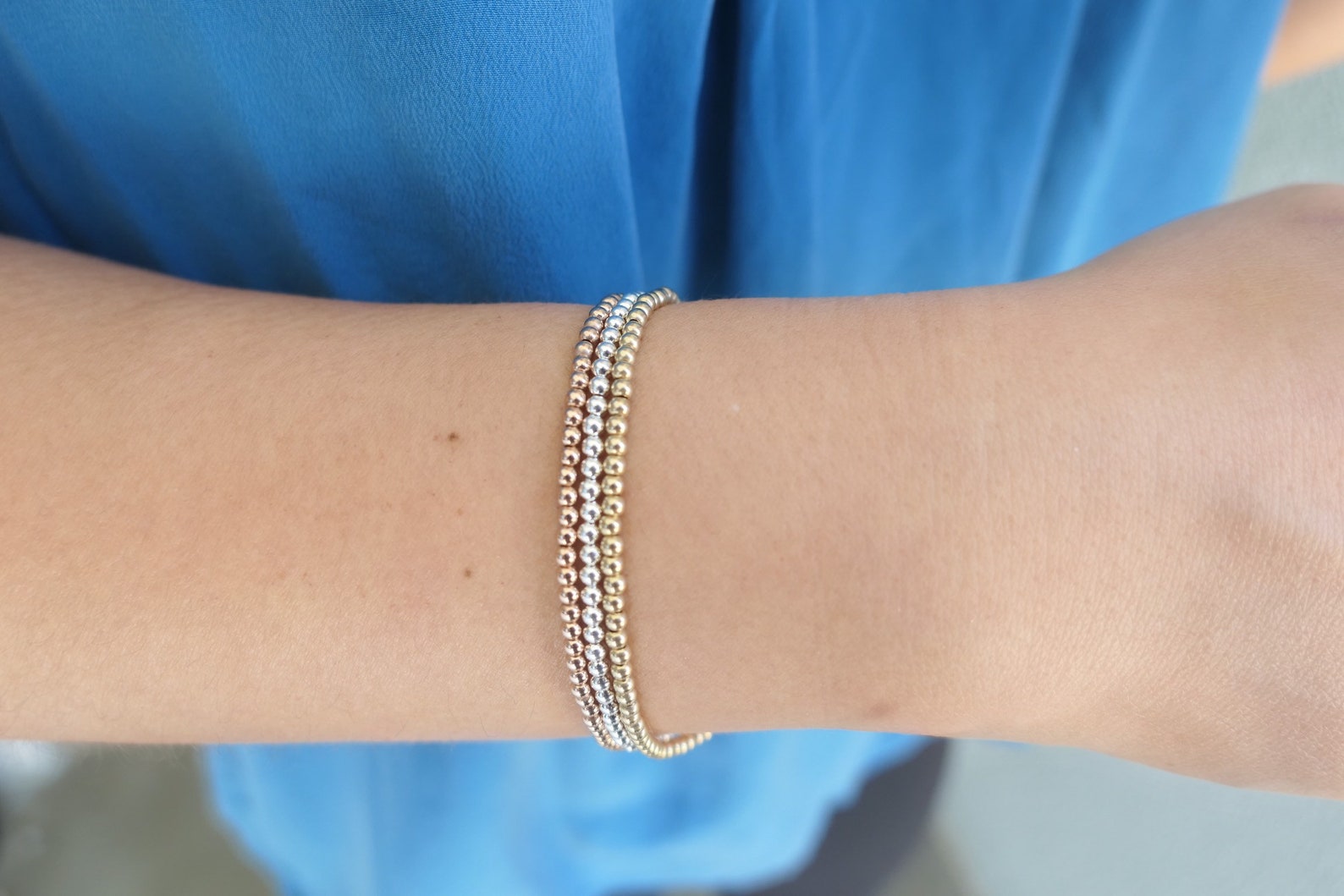 2.5mm Gold Beaded Bracelet Dainty Gold Stacking Bracelet 14K Etsy