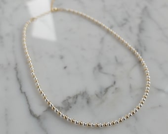 3 mm Gold Filled und Silber Perlen Halskette Mixed Metals, Gold Silber Wechsel Perlenkette, Gold Silber zweifarbige Perlenkette