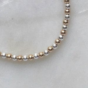 3mm Gold-Filled and Silver Beaded Bracelet, Mixed Metals Bracelet, Gold and Silver Alternating Beads, Interchanging Bead Bracelet for Women