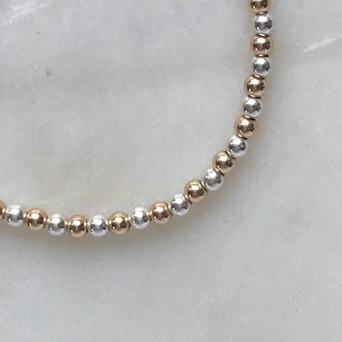 3mm Gold Filled and Silver Beaded Bracelet Mixed Metals Gold Etsy