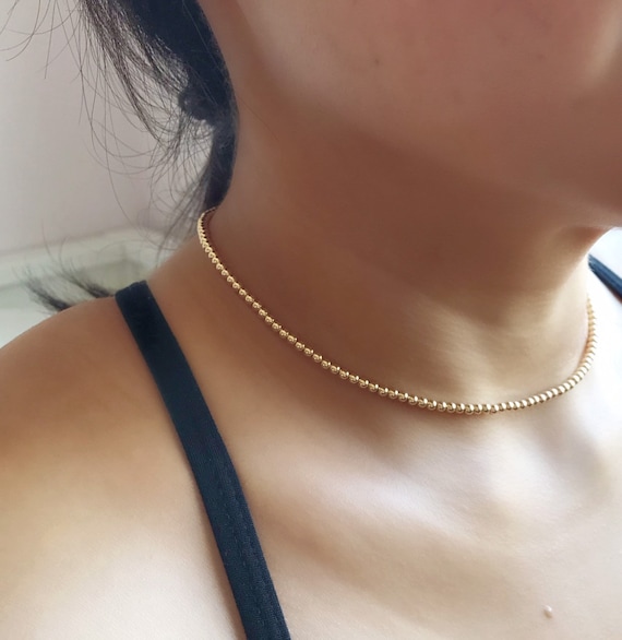 3mm gold sales bead necklace