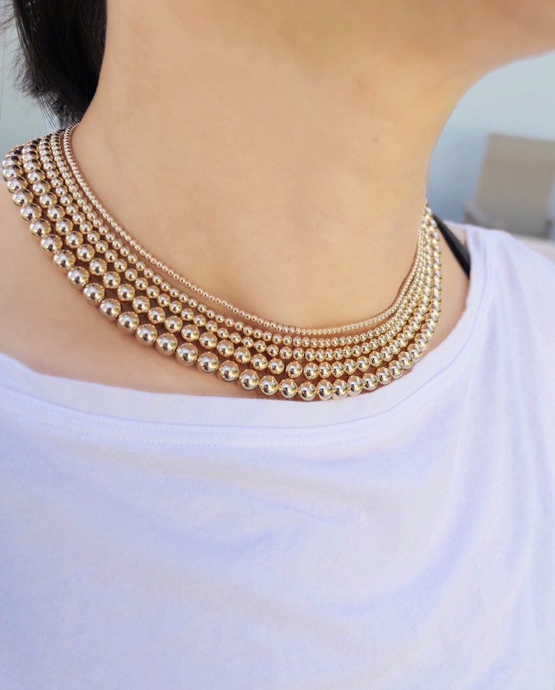 26 Mm Gold Beaded Necklace Gold Bead Choker 14K Gold Filled Etsy