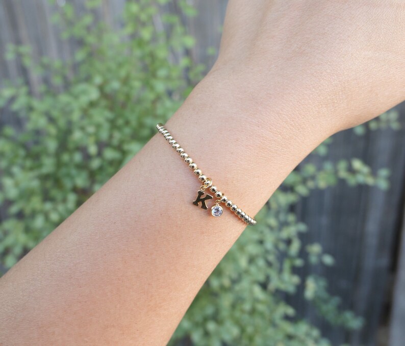 Initial Bracelet Gold Beaded Letter Bracelet Gold Filled Etsy