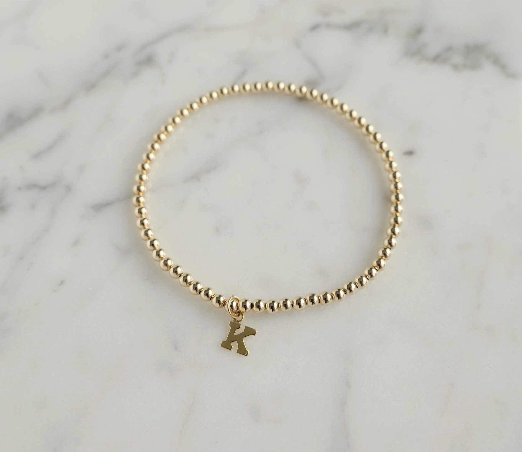 Initial Bracelet Gold Beaded Letter Bracelet Gold Filled Etsy