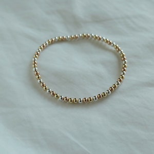 3mm Tricolor Beaded Bracelet, Gold Silver and Rose Gold Mixed Metal Alternating Bead Bracelet, Trio Metal Interchanging Bead Bracelet