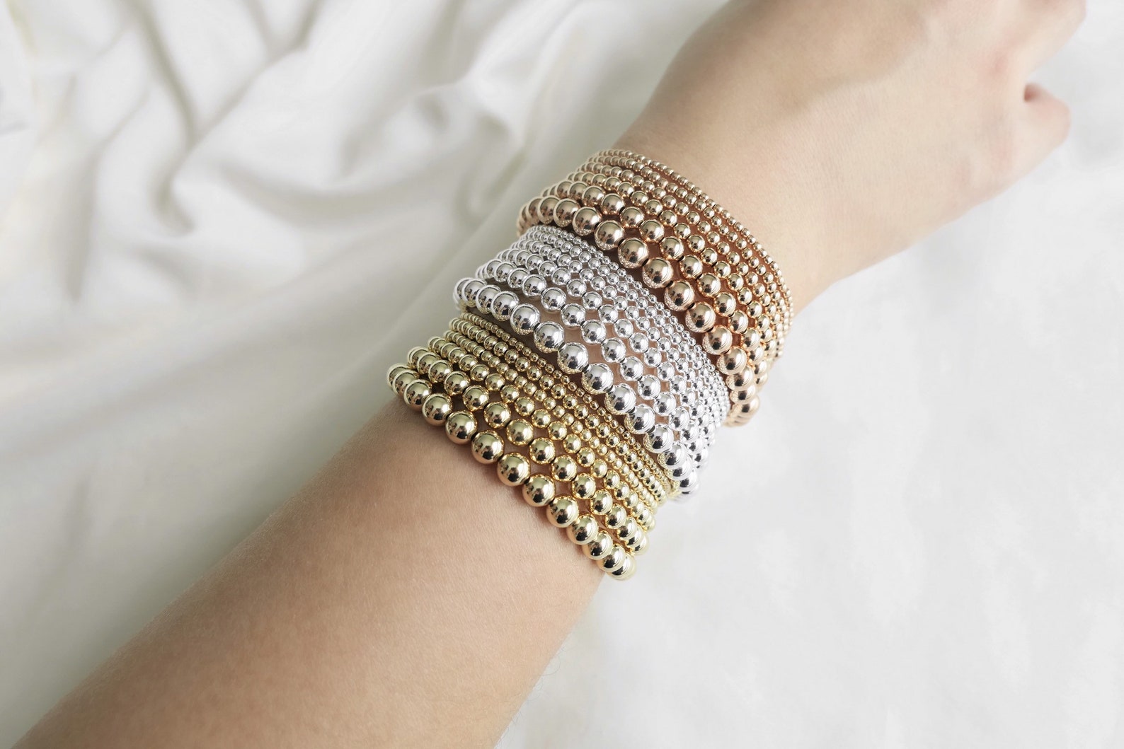 Rose Gold Bead Bracelet Rose Gold Stacking Bracelet 14K Rose Etsy