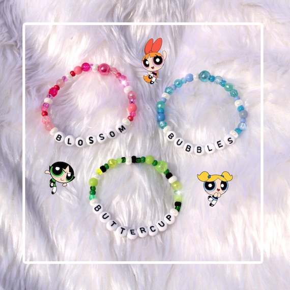 Powerpuff Girls stretchy handmade beaded bracelets