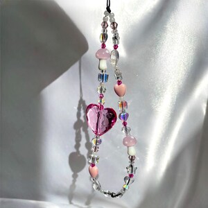 The Light Scatter Phone Charm in Pink - Handmade Beaded Wrist Strap