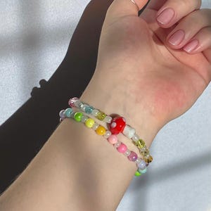 Crystal Rainbow Shroom handmade bracelet