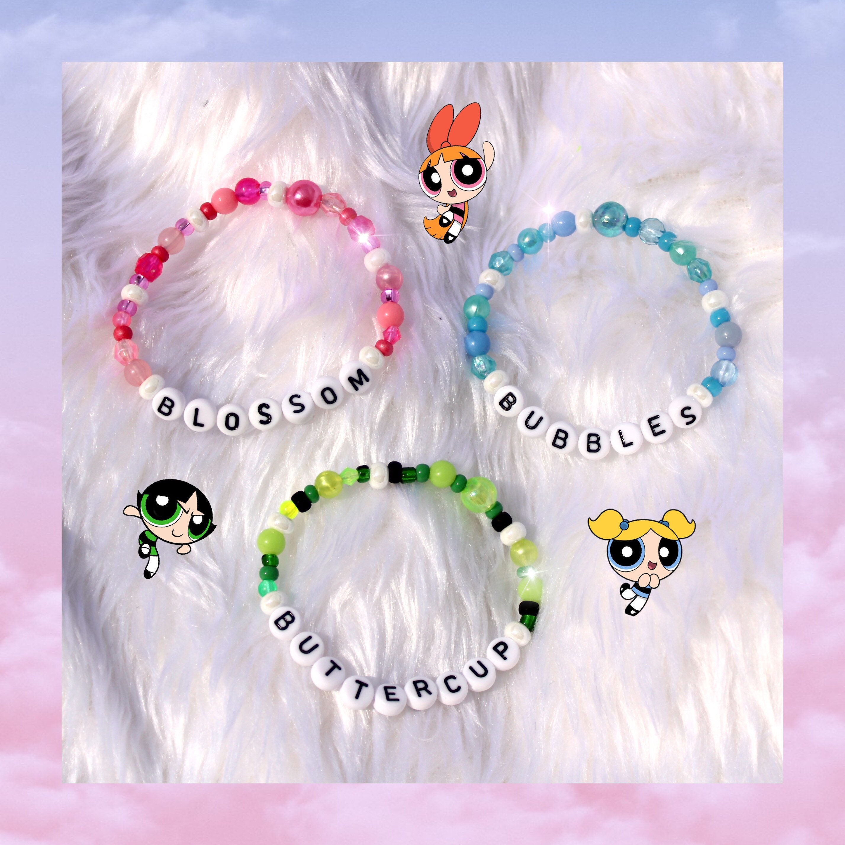 Powerpuff Girls Stretchy Handmade Beaded Bracelets Etsy UK