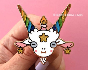 Bapholite Enamel Pin – Glittery Hybrid Demon Goat Pin