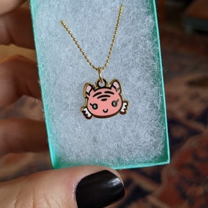 Floof-face Tiger Necklace (22k Gold-Plated Charm; 18&quot; Gold-filled Chain) -  Cute Cat Charm Necklace - Year of the Tiger Necklace