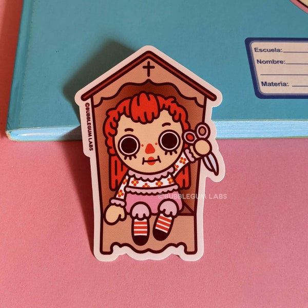 Raggedy Annabelle (Vinyl Sticker) - Occult Doll Sticker - Possessed Doll Sticker - Paranormal Doll Sticker - Kawaii Horror Sticker