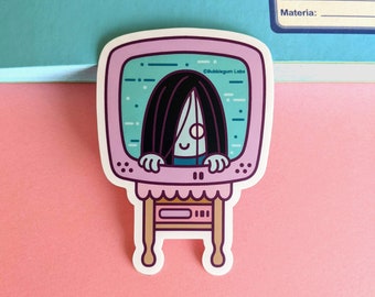 Cursed Video Tape (Vinyl Sticker) - Kawaii Horror Movie Sticker - Ghostly Girl Sticker