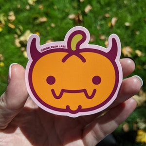 Demon Pumpkin Vinyl Sticker - Cute Jack O&#39; Lantern Sticker - Halloweeny Sticker - Kawaii Laptop Sticker - Water Bottle Sticker