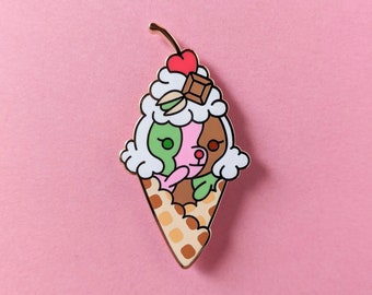 Spumoni Doodle Enamel Pin - Kawaii Food Enamel Pin - Ice Cream Pin - Poodle Pin - Dog Pin