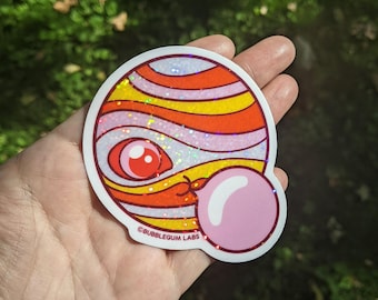 How Jupiter Makes Her Moons (Vinyl Sticker) - Holographic Glitter Sticker - Cute Spacey Laptop Sticker - Waterproof Water Bottle Sticker
