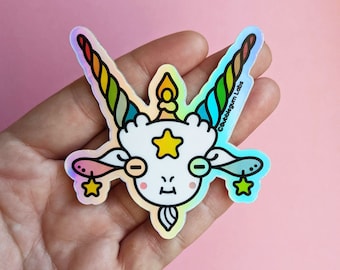 Bapholite Vinyl Sticker (3 sizes available) - Hybrid Demon Goat Sticker - Holographic Sticker - Cute Occult Sticker - Kawaii Deity Sticker
