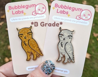 SECONDS - B Grade Enamel Pin - Minimalist Owl Enamel Pin - Great Horned Owl Enamel Pin - Marbled Enamel Pin - Lustrous Pearlescent Pin