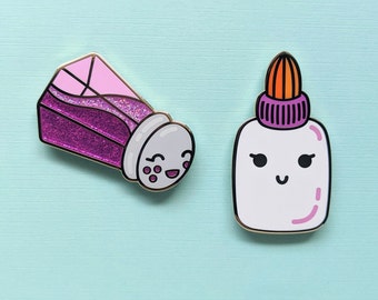 CLEARANCE for OVERSTOCK - Crafty Enamel Pins - Glitter Shaker Enamel Pin - Glue Enamel Pin - Arts and Crafts Enamel Pins