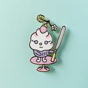 CLEARANCE FOR OVERSTOCK - Dangerous Strawberries & Cream Cupcake Enamel Pin - Kawaii Food Enamel Pin - Cute Food Enamel Pin - Dessert Pin