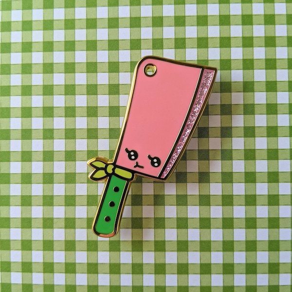 Cutie Cleaver Enamel Pin - Kawaii Cute Enamel Pin - Chef Cook Enamel Pin Gift - Pink Aesthetic Enamel Pin - Butcher Knife Enamel Pin