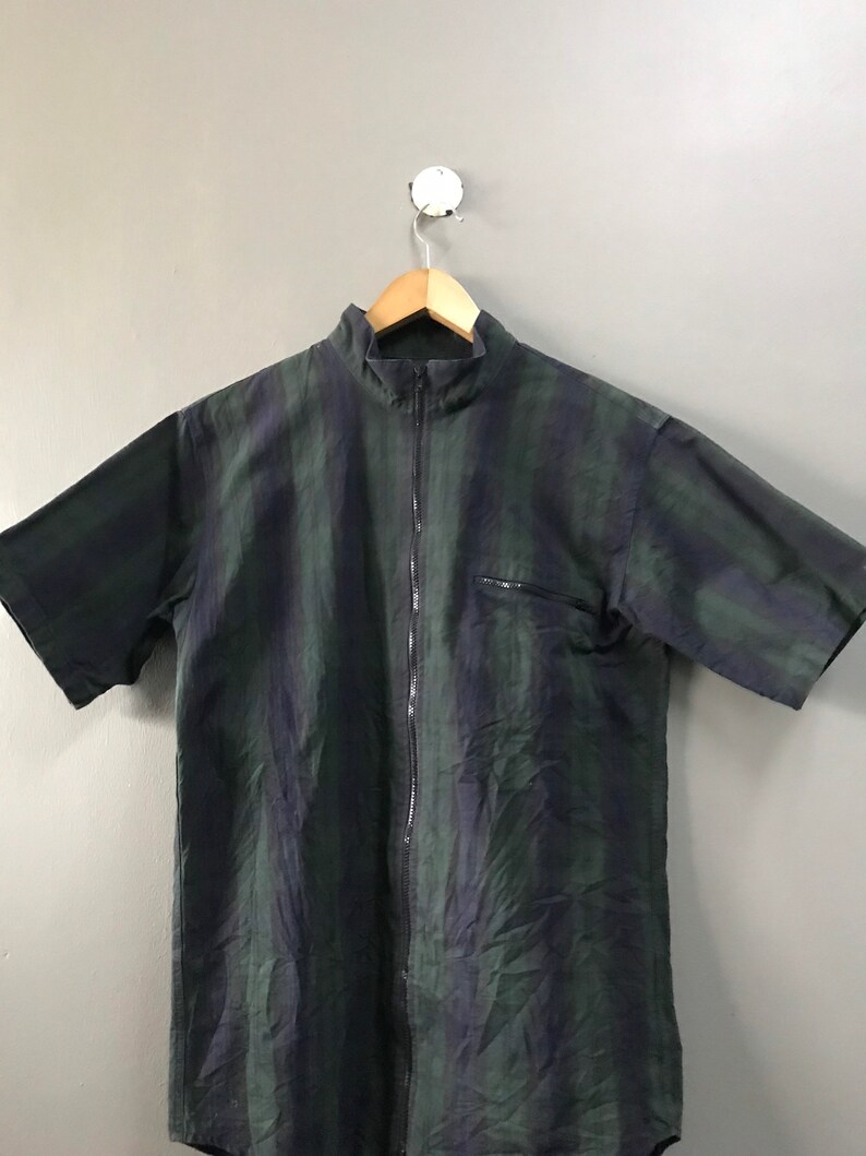 beams japan striped zip up casual shirt large beams plus yohji yamamoto issey miyake