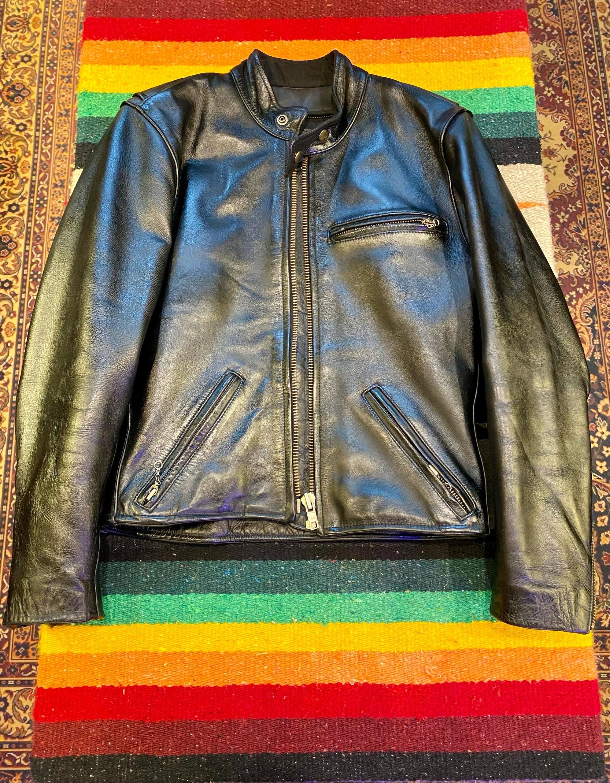 合皮vintage single riders stand jacket Genuine Leather Single Riders Jacket in Brown, Large Size