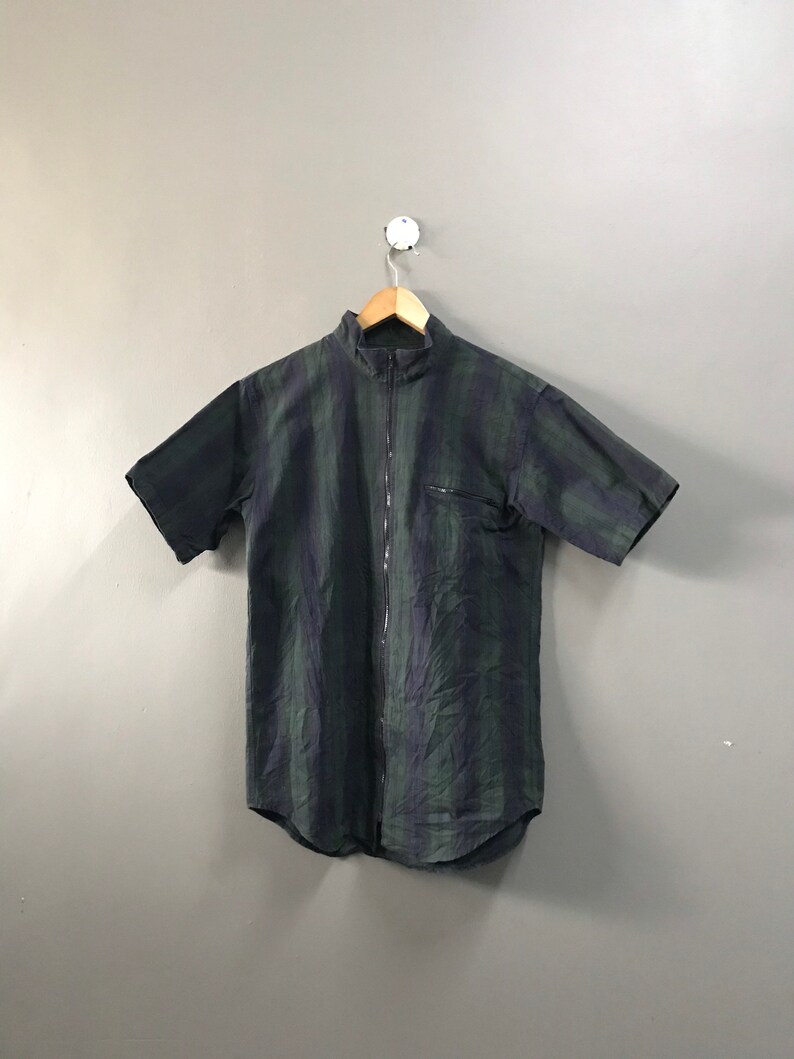 beams japan striped zip up casual shirt large beams plus yohji yamamoto issey miyake