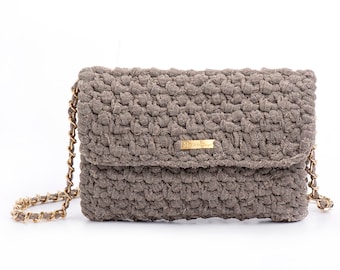 Golden Beige Foldover Crossbody Bag / Vegan clutch Bag / Golden Clutch bag / Envelope Clutch Bag / Clutch Bag Chain / Clutch & Crossbody