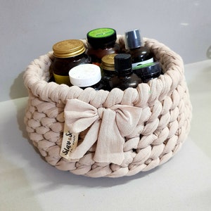 Beige Crochet Storage Fabric Basket / Ready To Ship