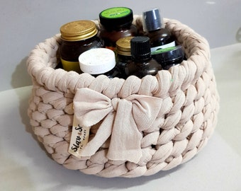 Beige Crochet Storage Fabric Basket / Ready To Ship