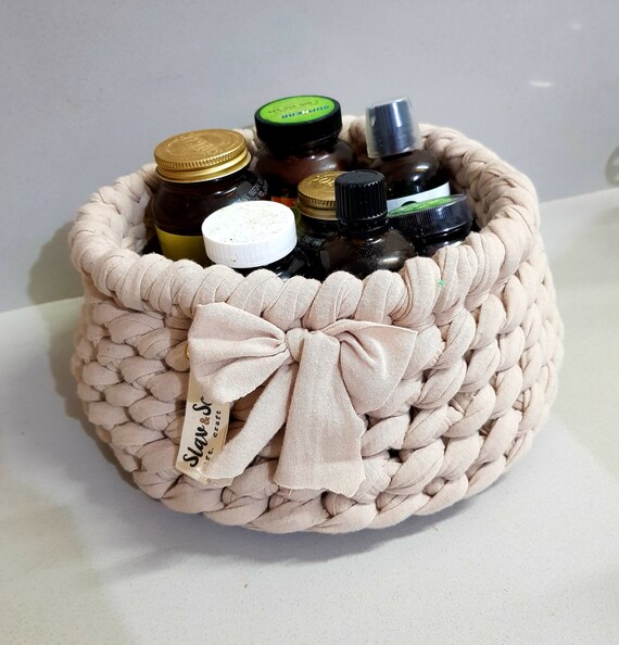 Beige häkeln Lagerung Stoff Korb / sofort lieferbar