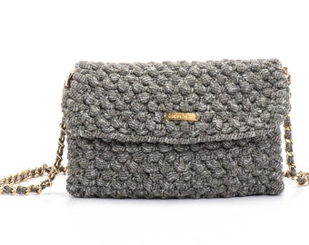 Golden Gray Foldover Crossbody Bag / Vegan clutch Bag / Gray Clutch bag / Envelope Clutch Bag / Clutch Bag Chain / Clutch & Crossbody