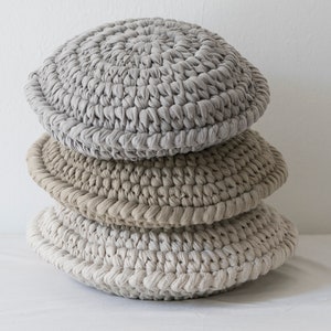 Decorative Throw Pillow / Round  Gray Crochet Stuffed Pillow / Single Crochet Home Decor Cushion